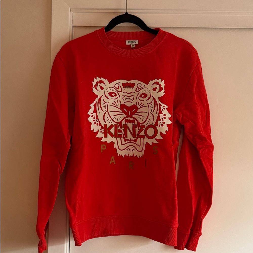 Kenzo Vibrant Red Crewneck Sweater with Iconic Tiger Design